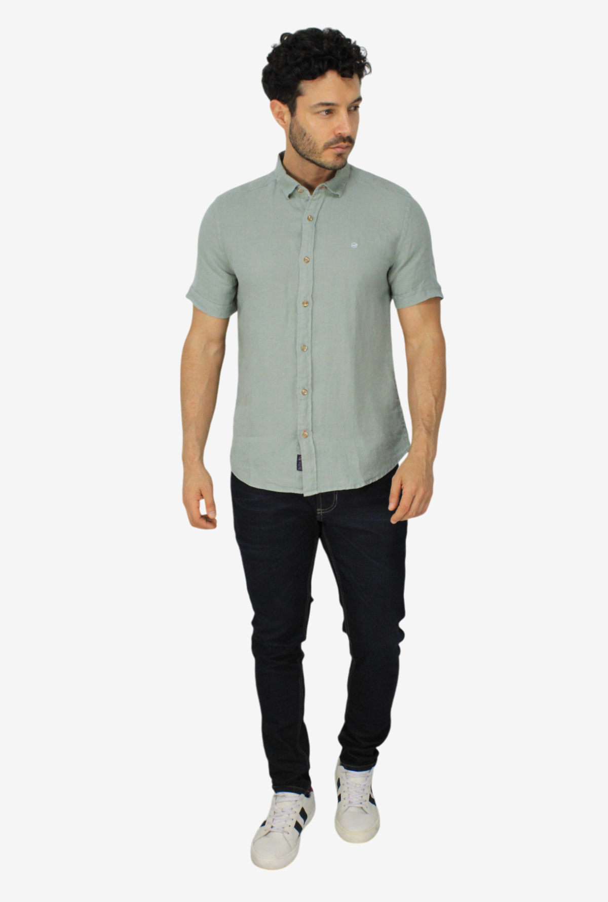 Camisa Manga Corta de Lino Verde para Hombre DMCMC3053