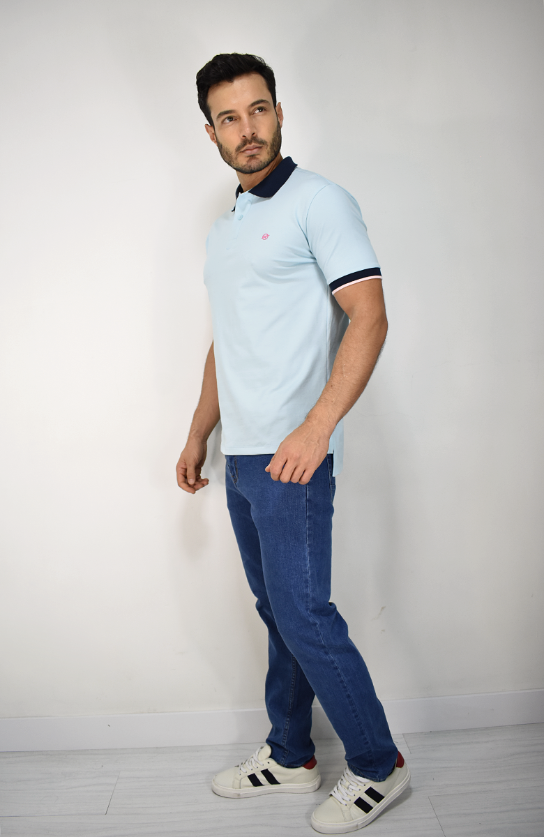 Camiseta Tipo Polo Azul Para Hombre
