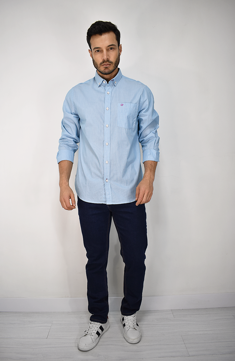 Camisa Manga Larga Azul para Hombre