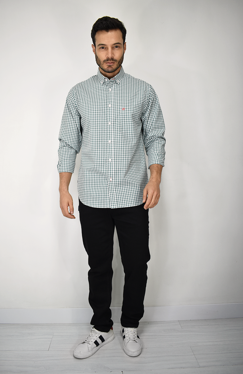 Camisa Manga Larga a cuadros Verde claro para Hombre