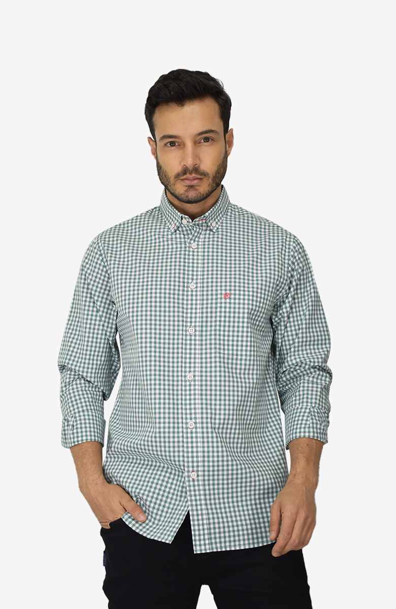 Camisa Manga Larga a cuadros Verde claro para Hombre