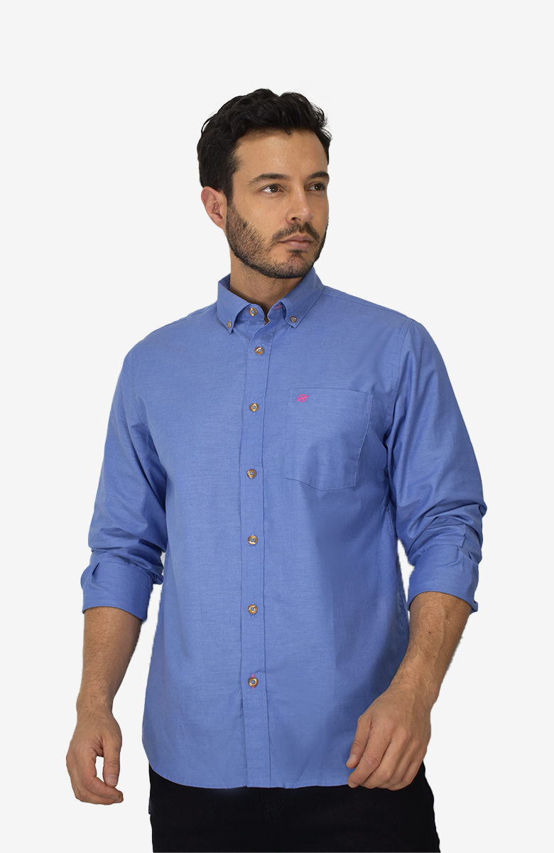 Camisa Manga Larga Tipo Oxford Azul para Hombre