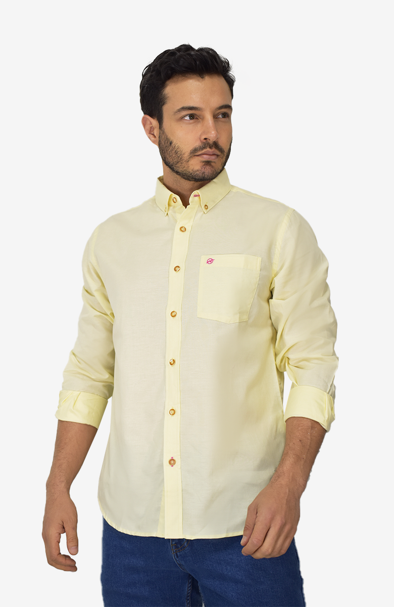 Camisa Manga Larga Tipo Oxford Amarilla Para Hombre
