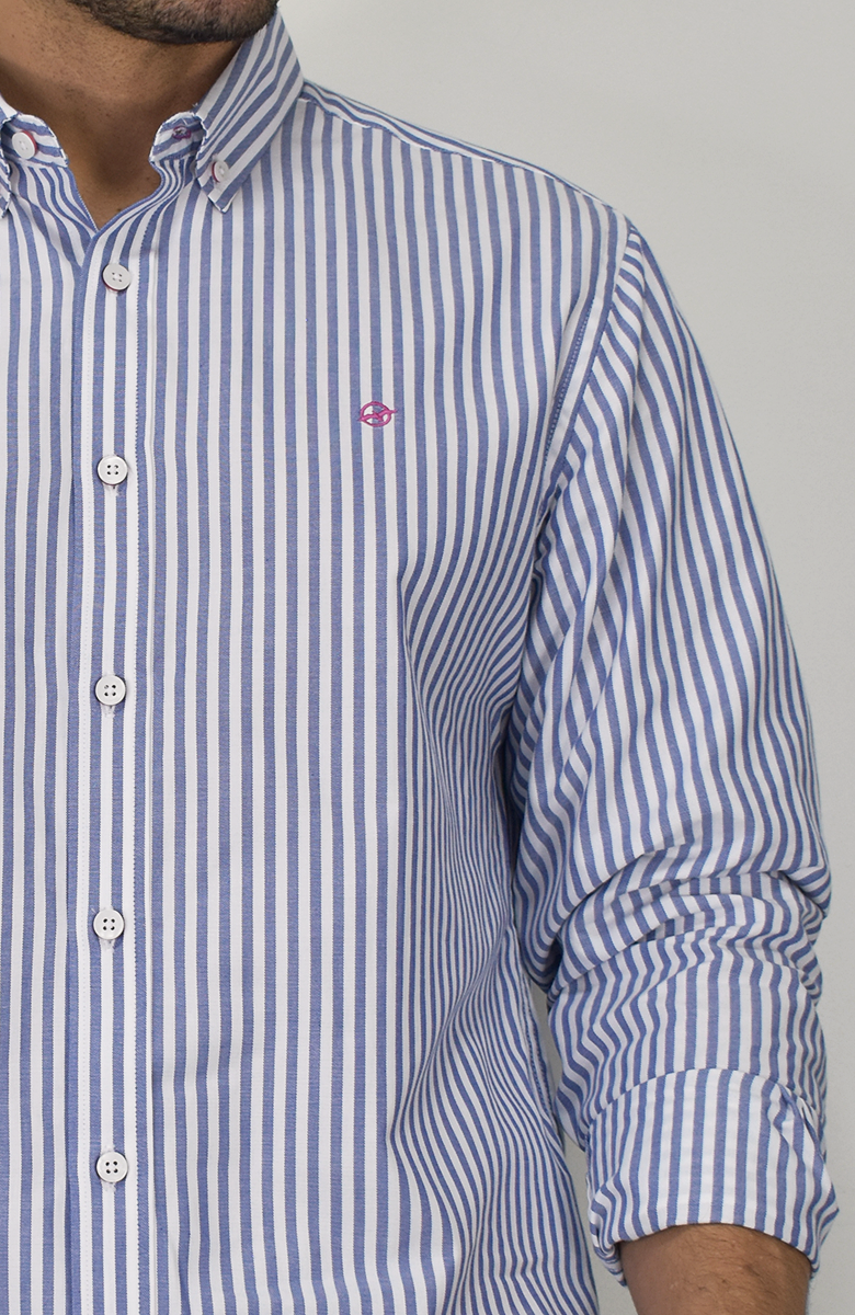 Camisa Manga Larga a rayas Azul para Hombre