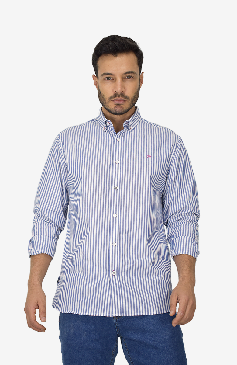 Camisa Manga Larga a rayas Azul para Hombre