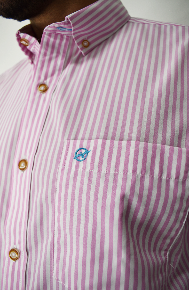 Camisa Manga Larga a Rayas Rosada para Hombre