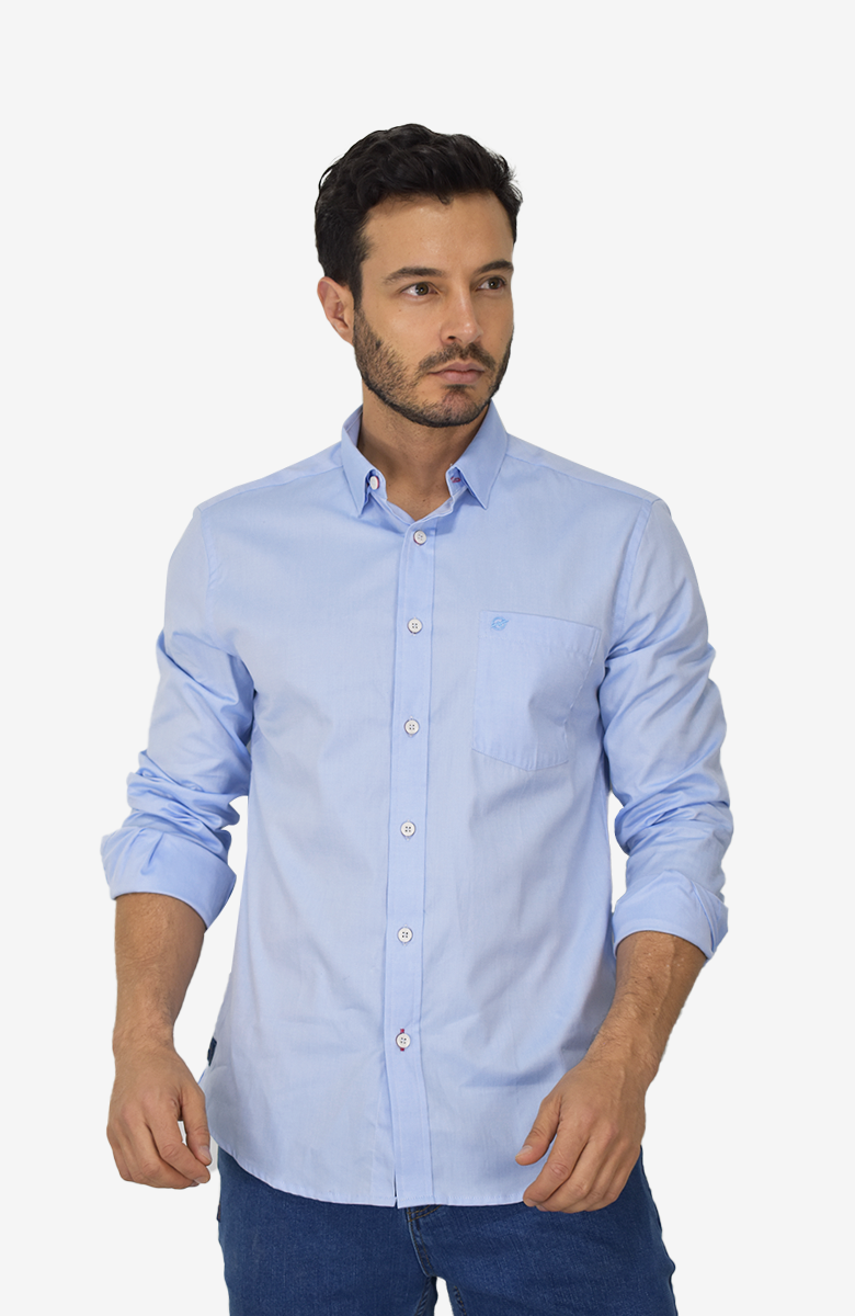 Camisa Manga Larga Azul para Hombre