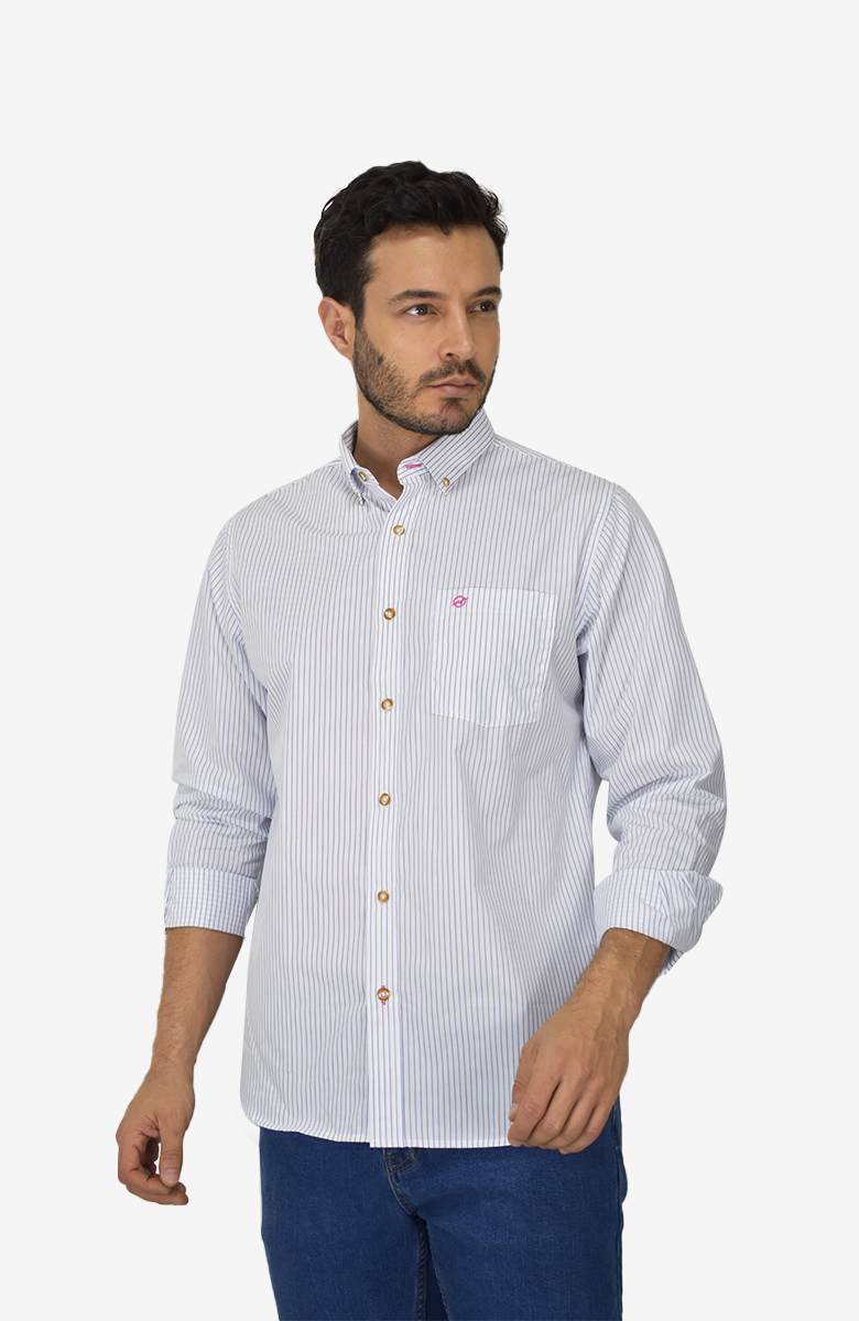 Camisa Manga Larga a Rayas Azul Claro para Hombre