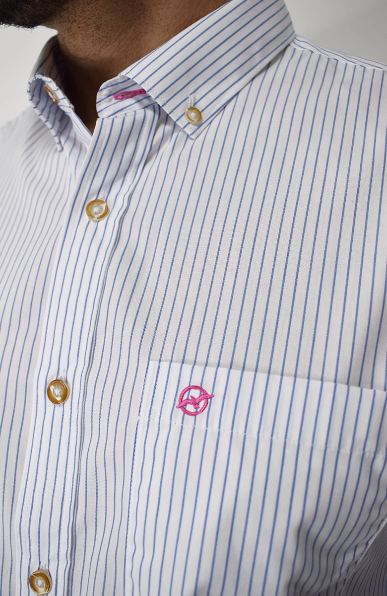 Camisa Manga Larga a Rayas Azul Claro para Hombre