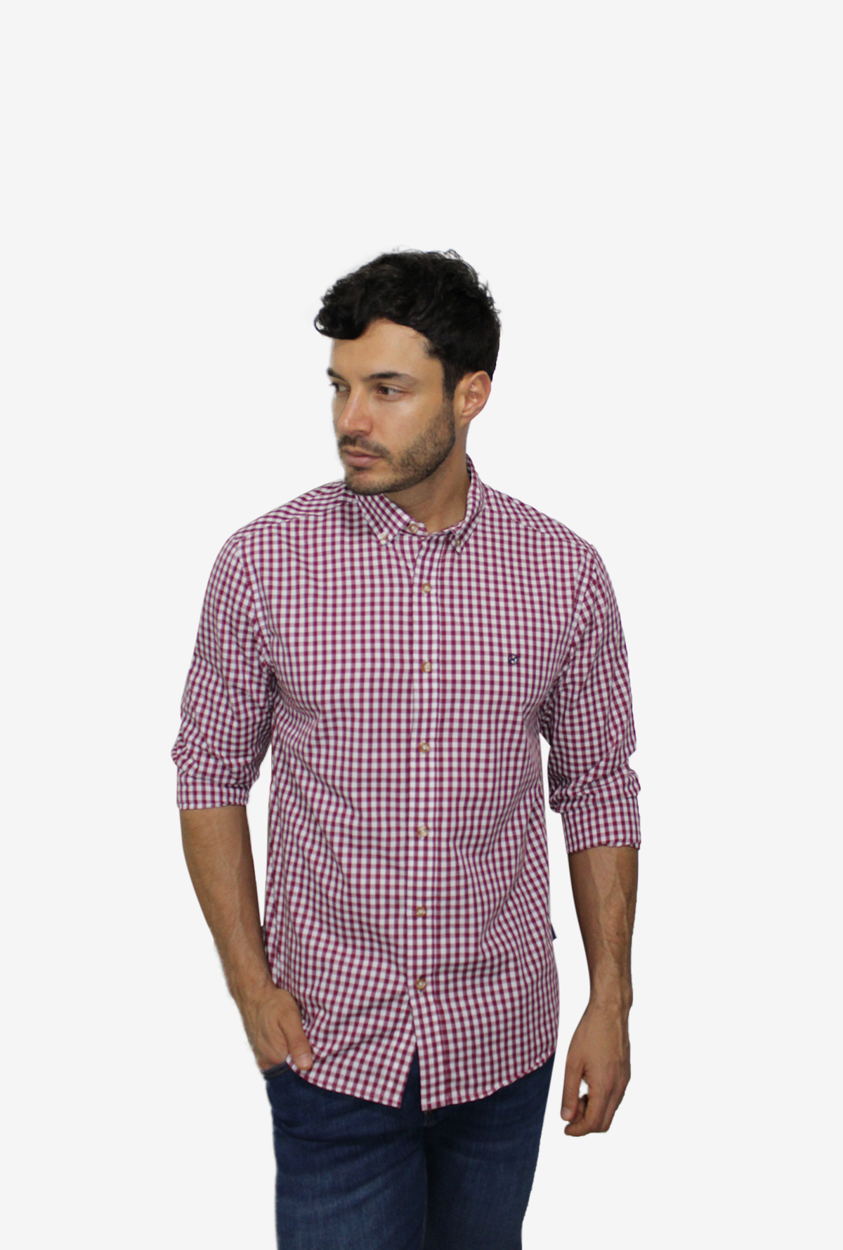 Jeans Camisa De Hombre Manga Larga De Cuadros Camisa Manga Larga