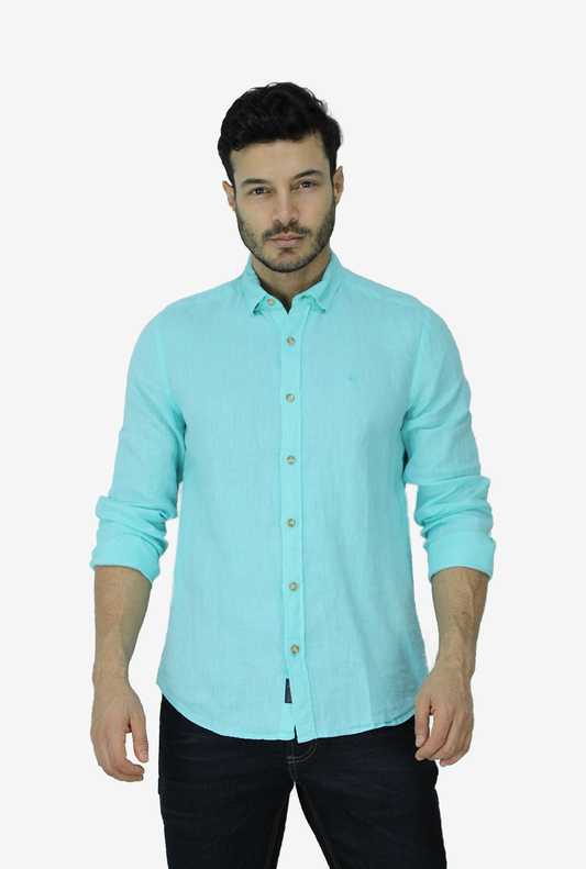 Camisa Manga Larga de Lino Azul Petróleo  para Hombre CML3053
