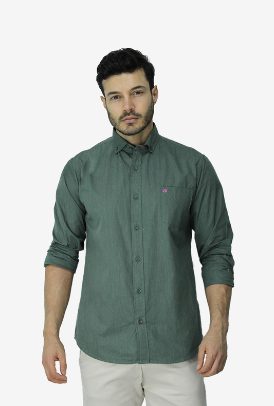 Camisa Manga Larga Líneas Verde Militar Para Hombre DMCMLY33