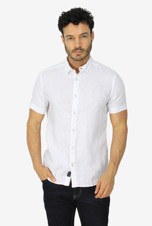 Camisa Manga Corta de Lino Blanca para Hombre DMCMC3053
