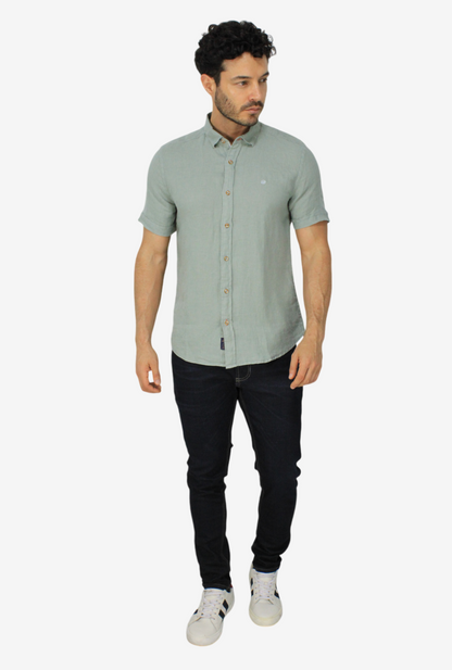 Camisa Manga Corta de Lino Verde para Hombre  DMCMC3053