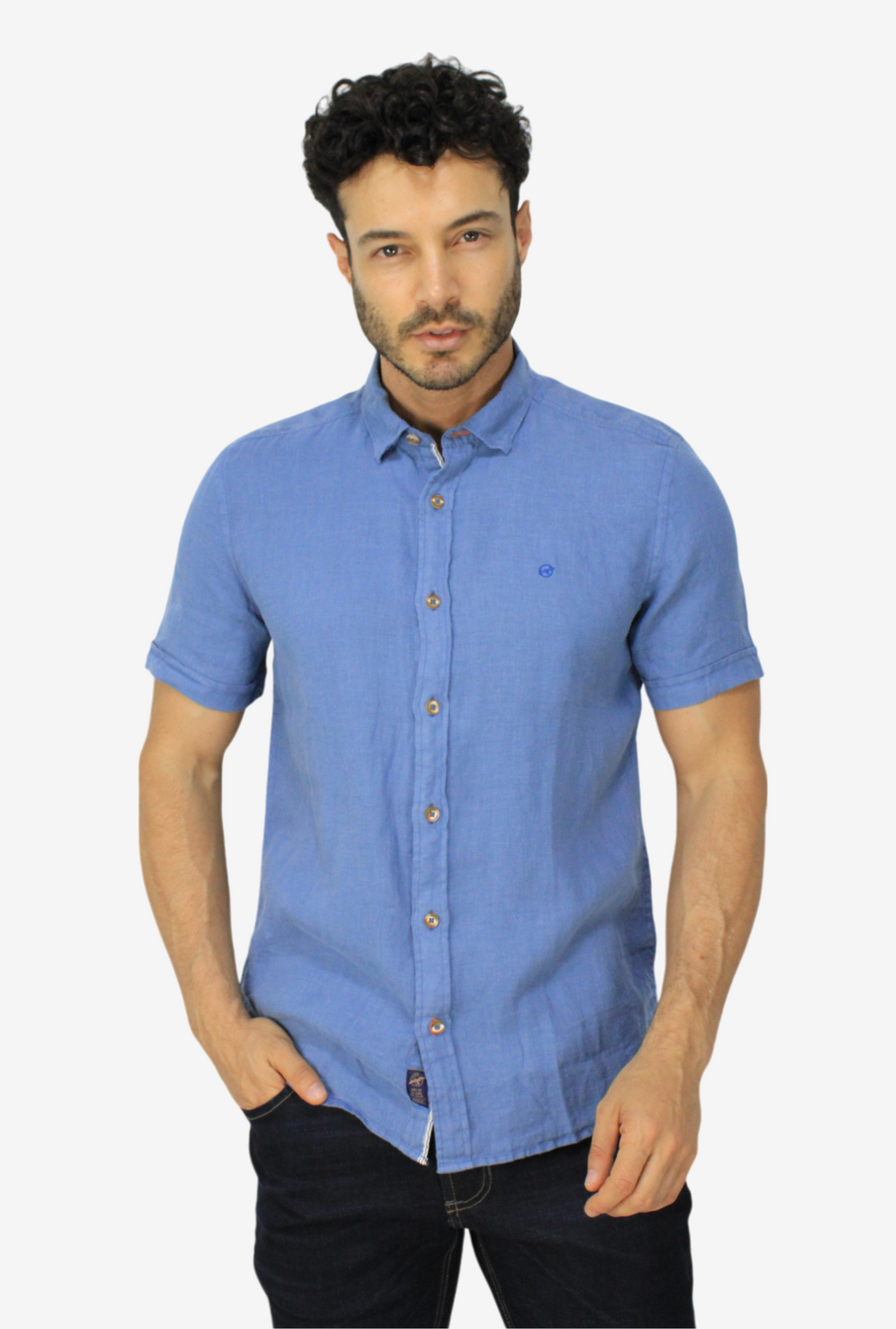 Camisa Manga Corta de Lino Azul para Hombre DMCMC3053