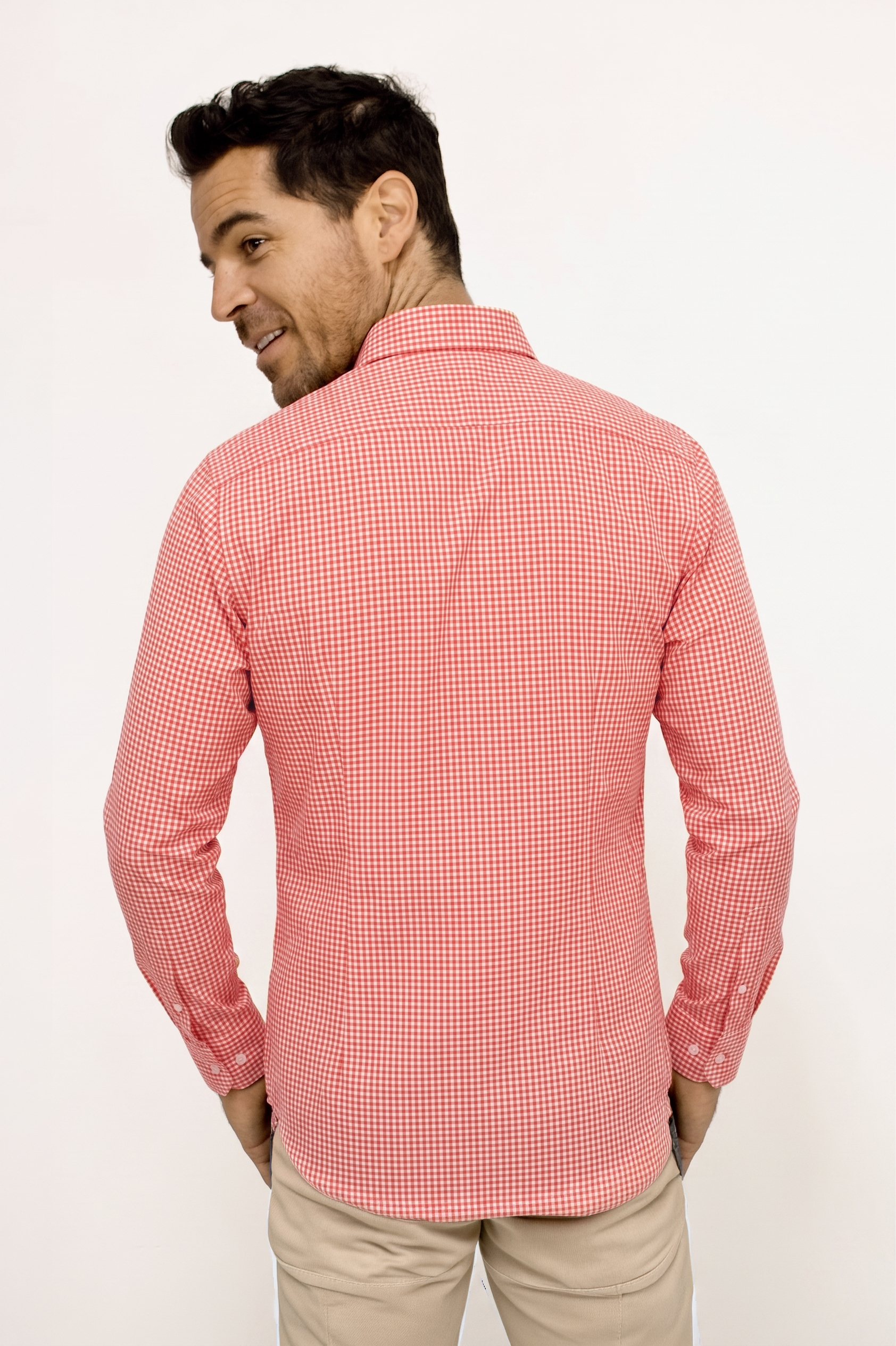 CAMISA MANGA LARGA CUADROS CORAL PARA HOMBRE