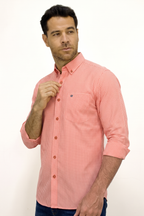 CAMISA MANGA LARGA CUADROS CORAL PARA HOMBRE