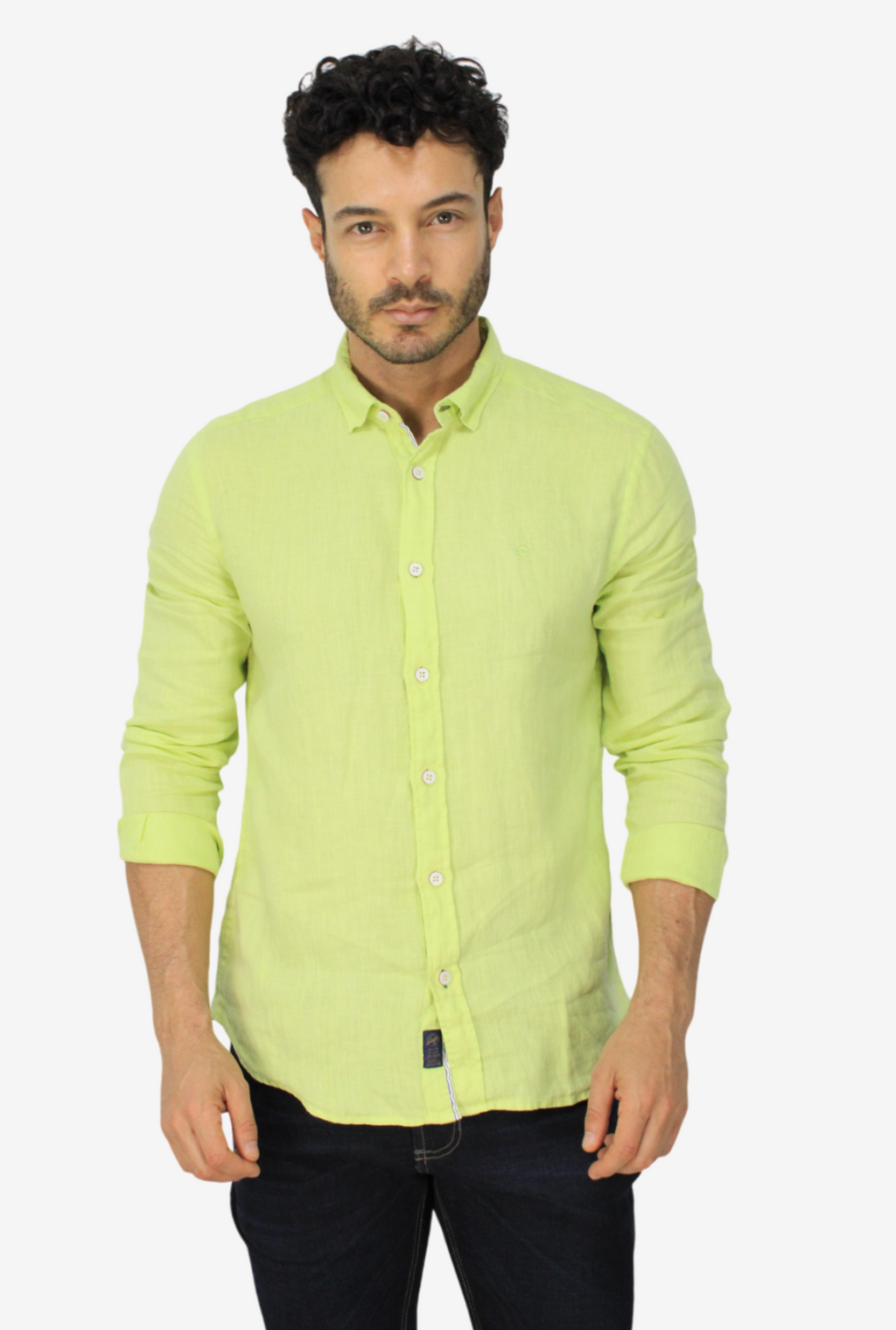 Camisa Manga Larga Verde en Lino para Hombre DMCML3053