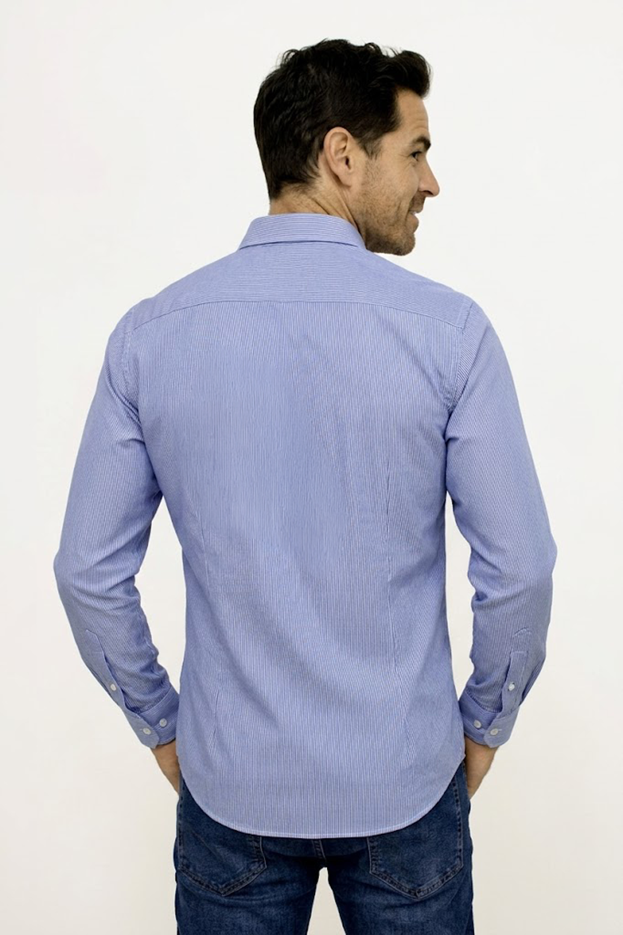 CAMISA MANGA LARGA CUADROS AZUL PARA HOMBRE