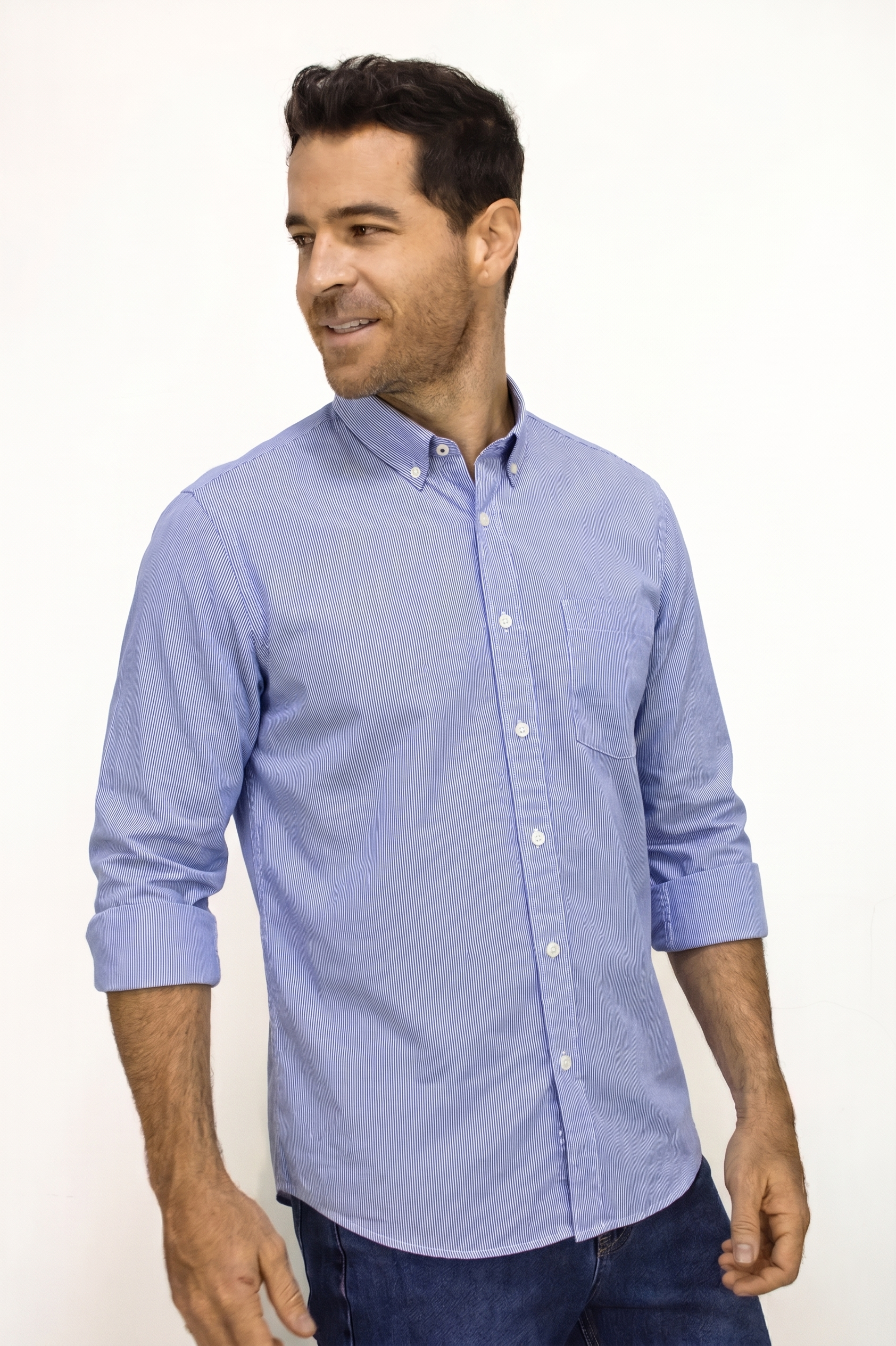 CAMISA MANGA LARGA CUADROS AZUL PARA HOMBRE