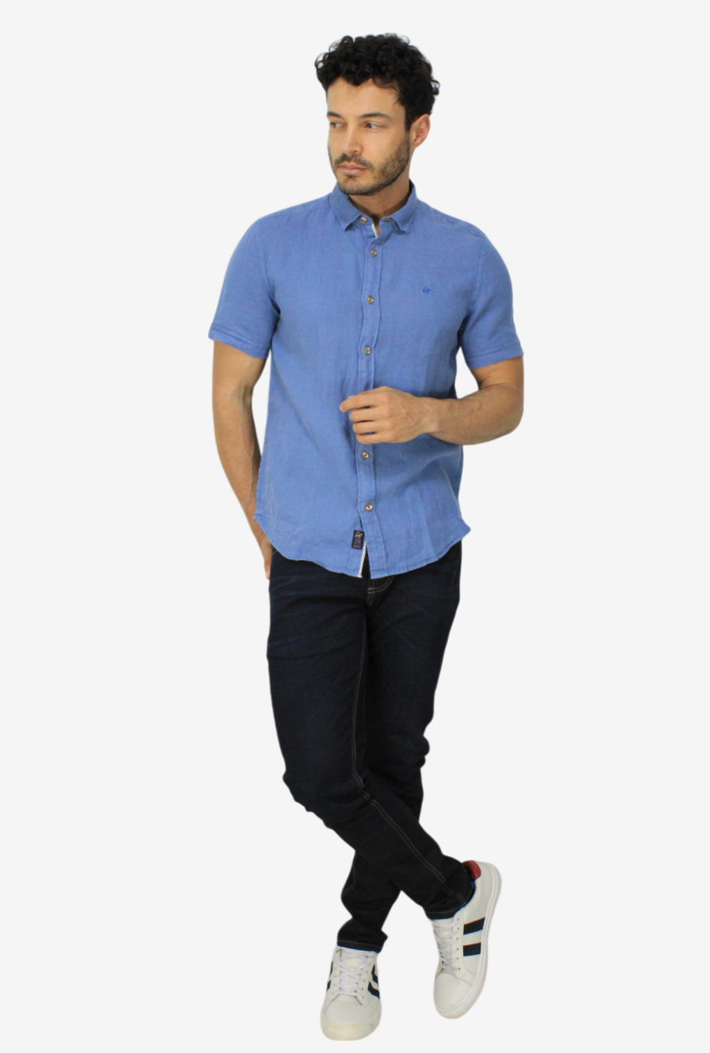 Camisa Manga Corta de Lino Azul para Hombre DMCMC3053