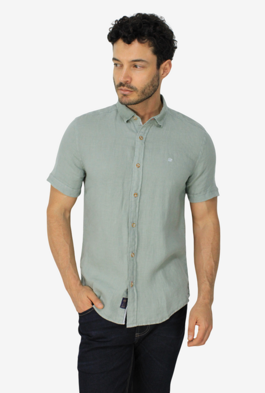Camisa Manga Corta de Lino Verde para Hombre  DMCMC3053