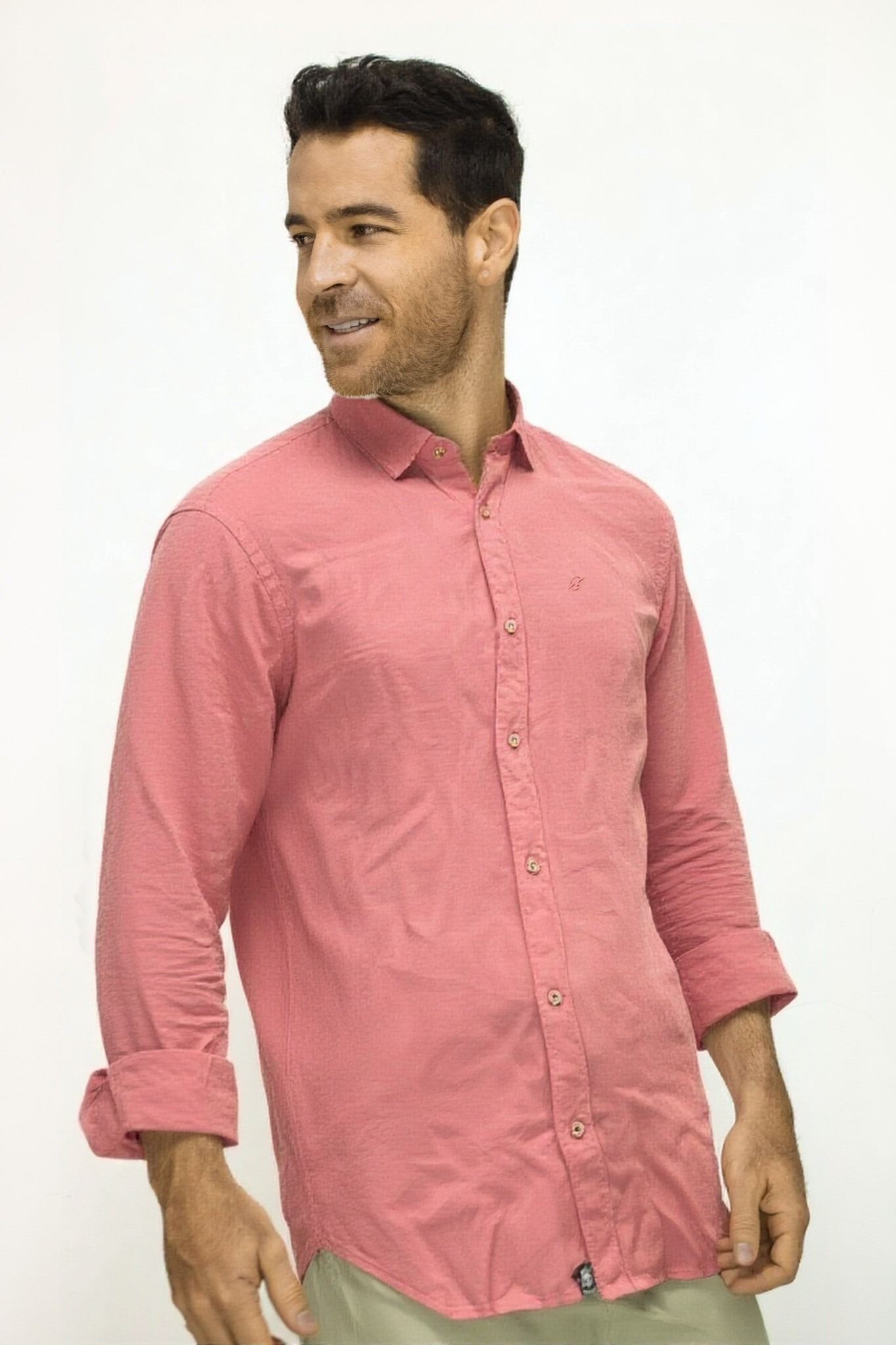 CAMISA LINO CORAL MANGA LARGA PARA HOMBRE