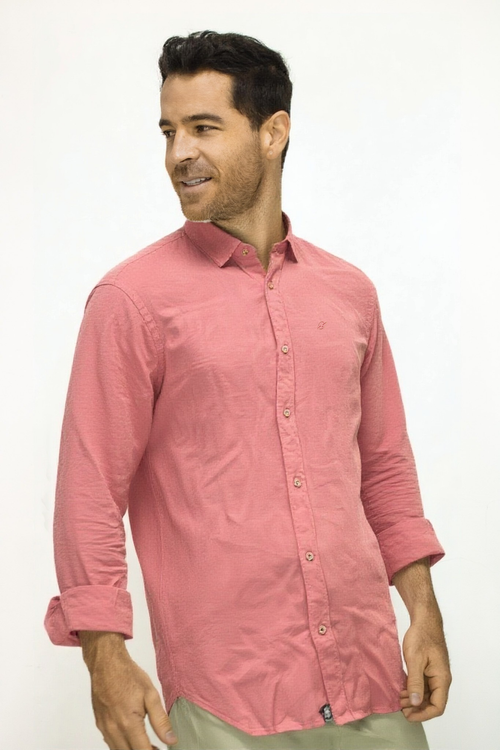 CAMISA LINO CORAL MANGA LARGA PARA HOMBRE