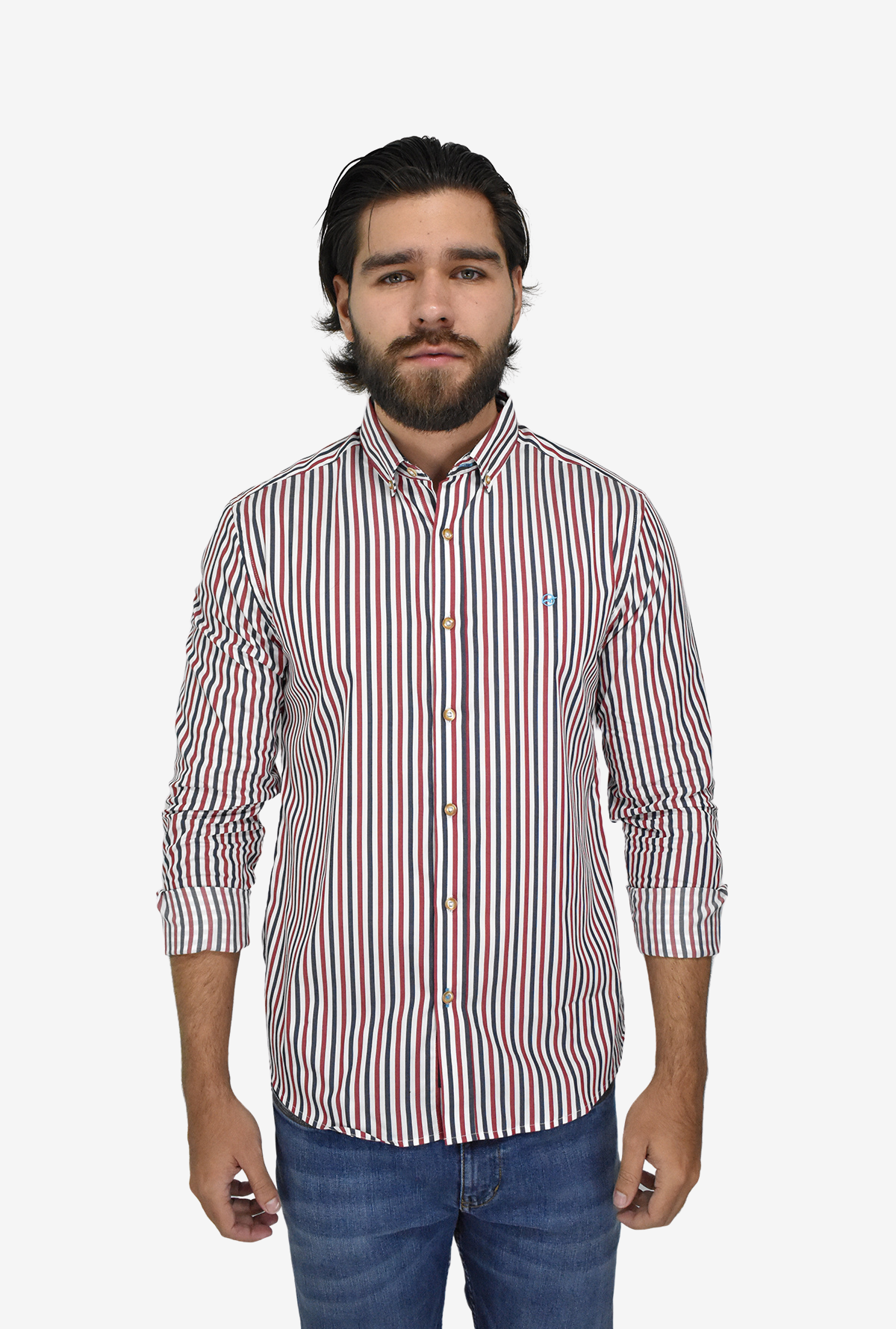 Camisa Manga Larga Azul Rojo Claro para Hombre DMCML3118