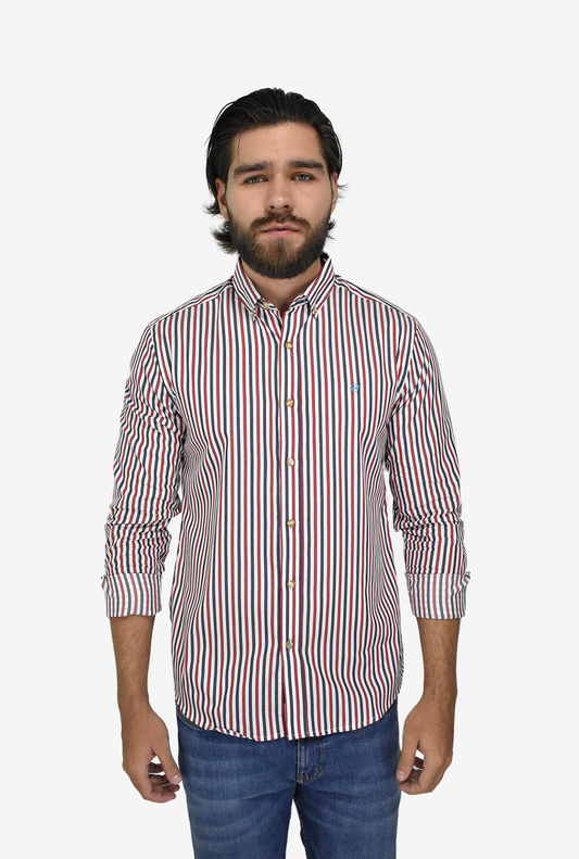 Camisa Manga Larga Azul Rojo Claro para Hombre DMCML3118