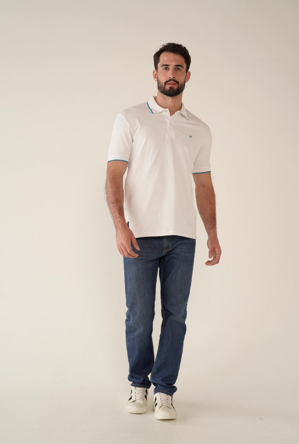 Camiseta Tipo Polo Blanca Para Hombre DMCPM010