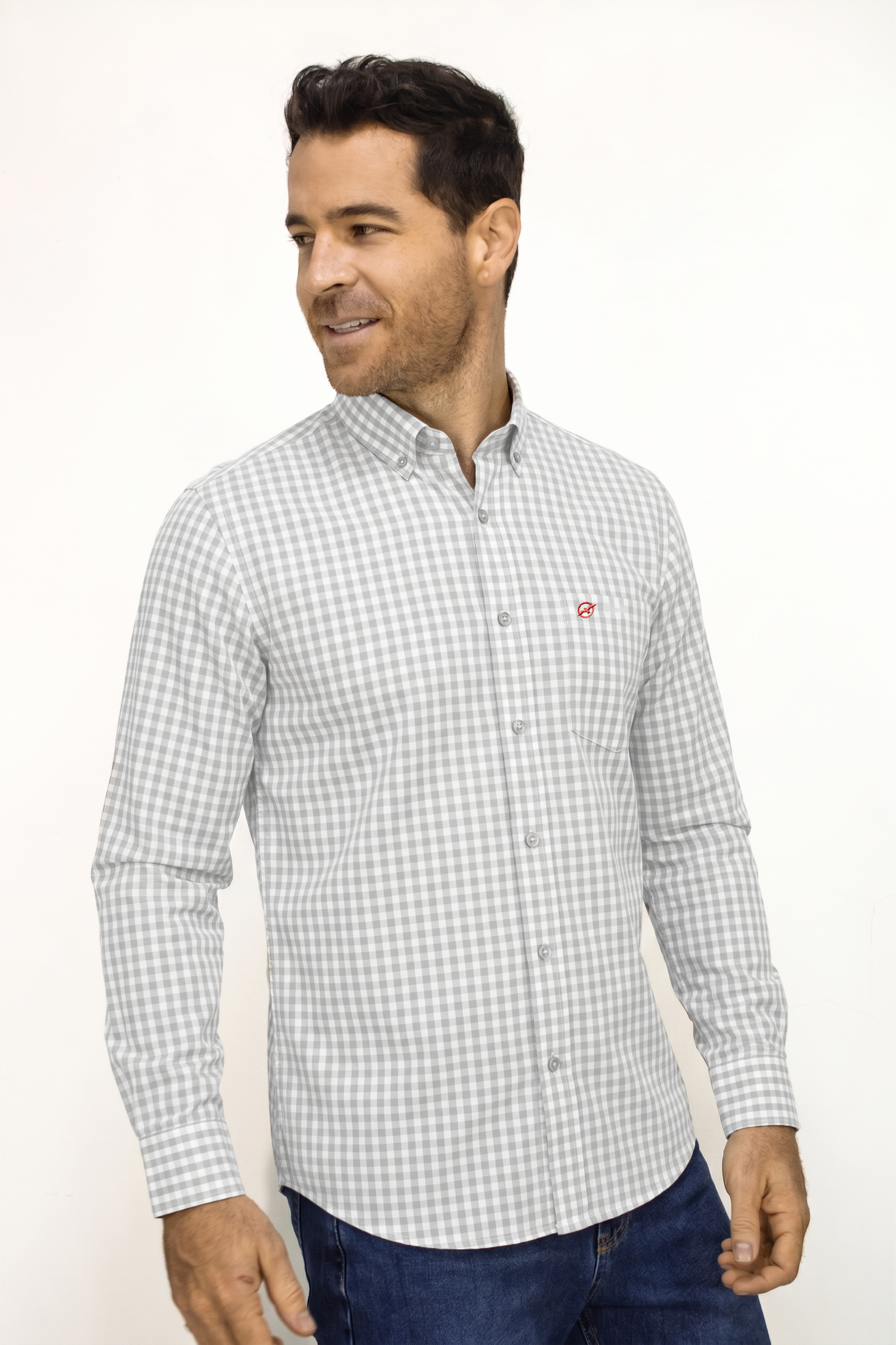 CAMISA MANGA LARGA CUADROS MARFIL PARA HOMBRE