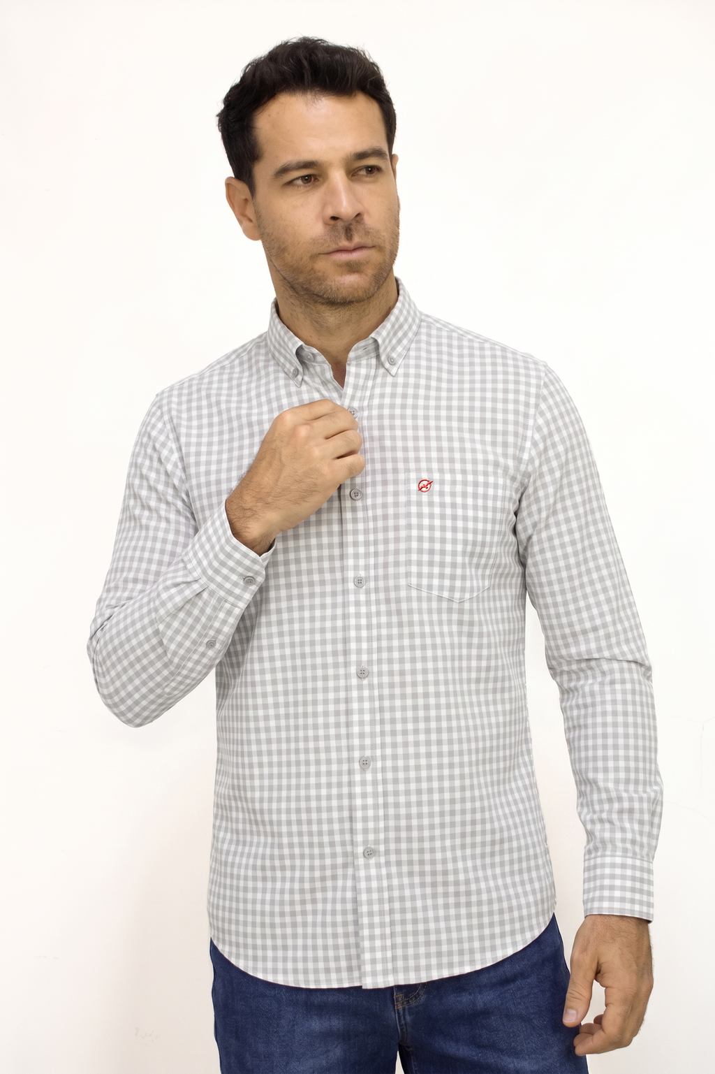 CAMISA MANGA LARGA CUADROS MARFIL PARA HOMBRE