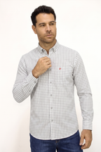 CAMISA MANGA LARGA CUADROS MARFIL PARA HOMBRE