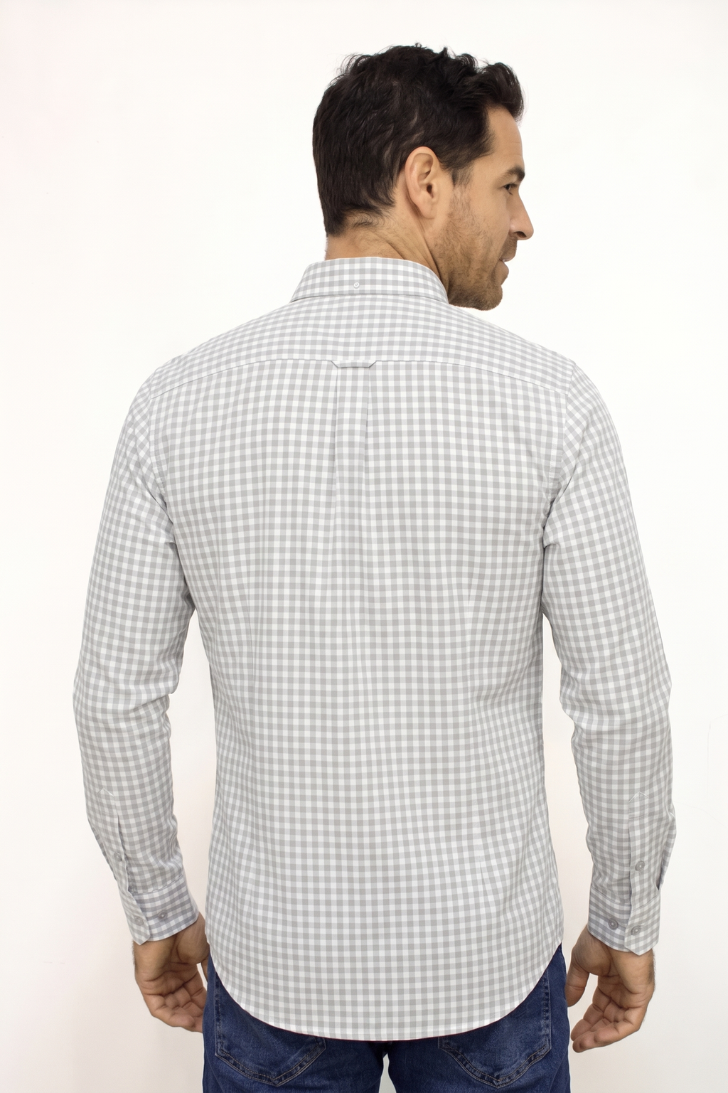 CAMISA MANGA LARGA CUADROS MARFIL PARA HOMBRE