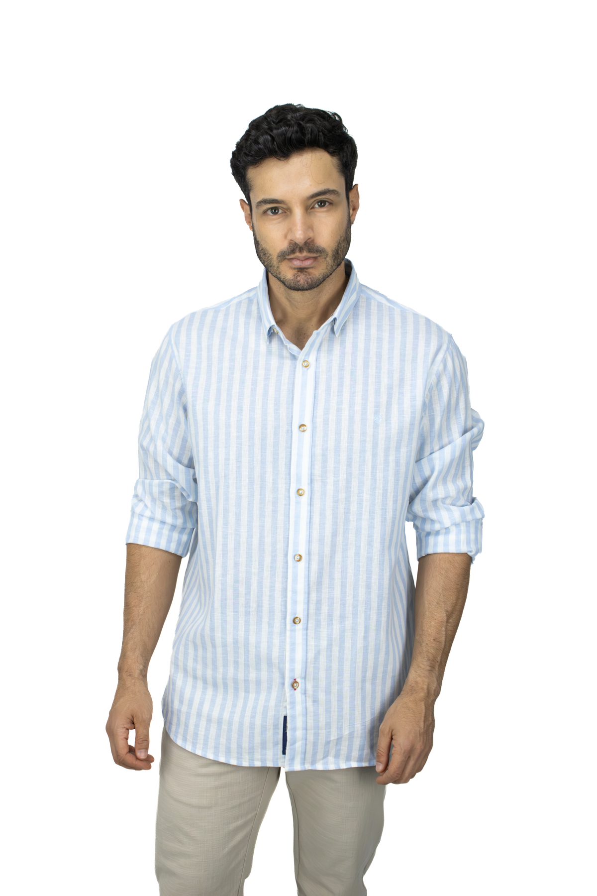 CAMISA MANGA LARGA AZUL LINO ALGODÓN