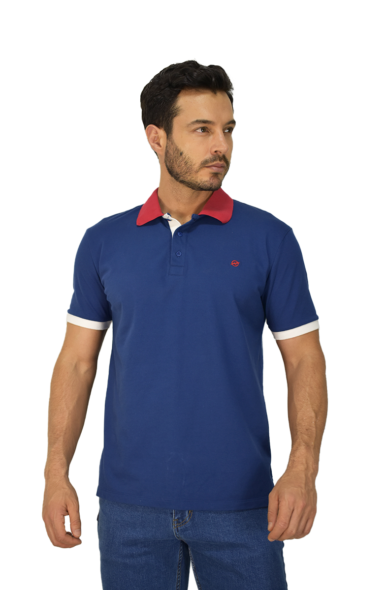 Camiseta Tipo Polo Azul  Para Hombre