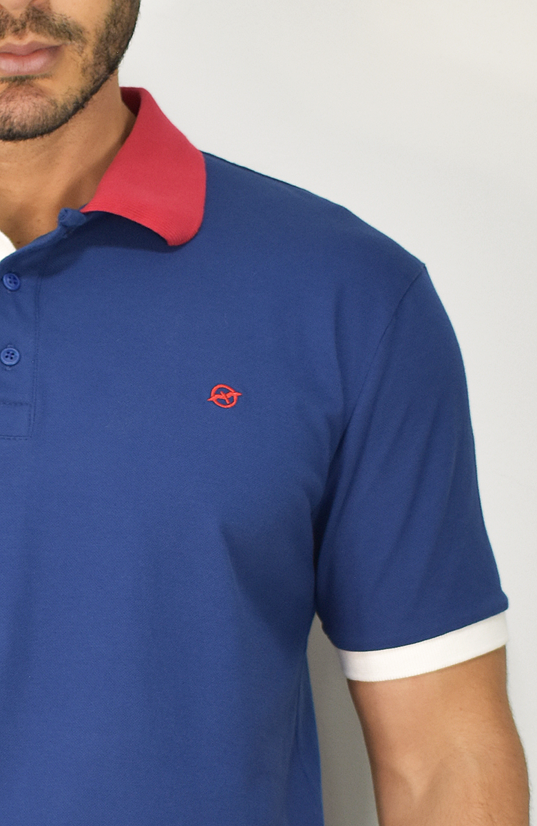 Camiseta Tipo Polo Azul  Para Hombre