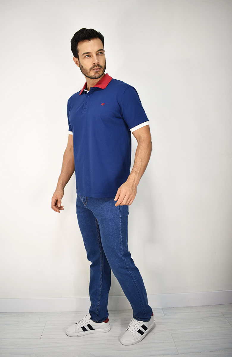 Camiseta Tipo Polo Azul  Para Hombre