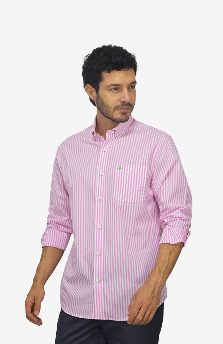 Camisa manga larga Rayas Rosada para Hombre