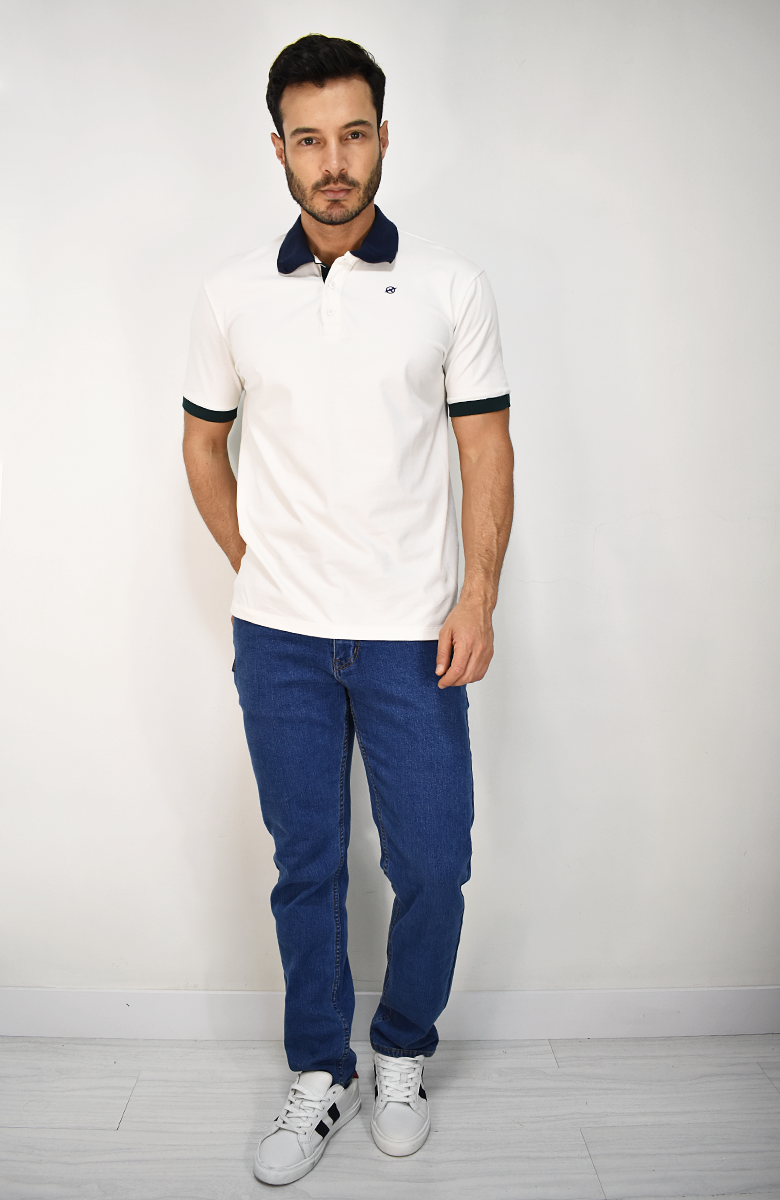 Camiseta Tipo Polo Marfil Para Hombre