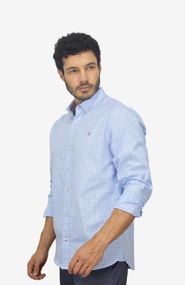 Camisa a cuadros manga larga Azul para Hombre