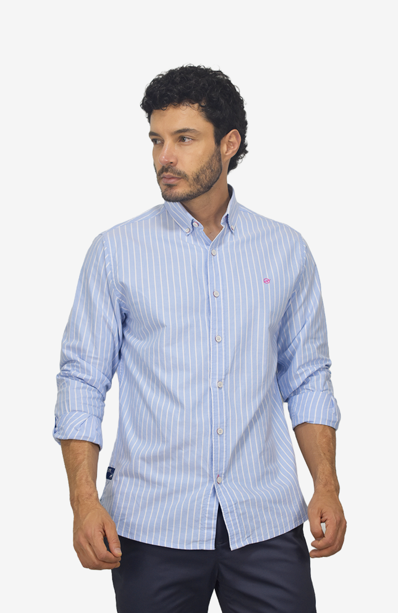 Camisa manga larga Oxford Azul para Hombre