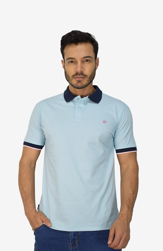 Camiseta Tipo  Polo Azul  Para Hombre