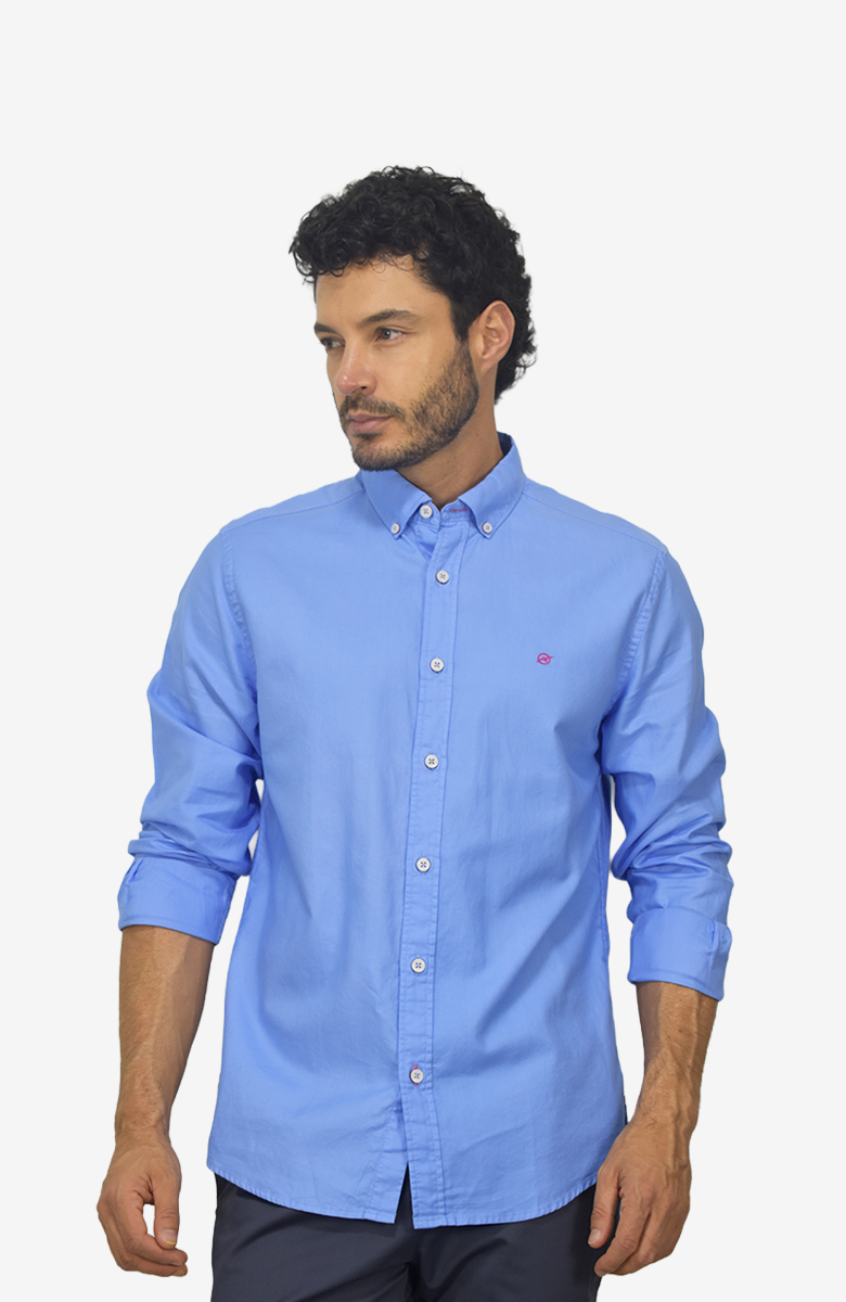Camisa manga larga Popelina Azul para Hombre