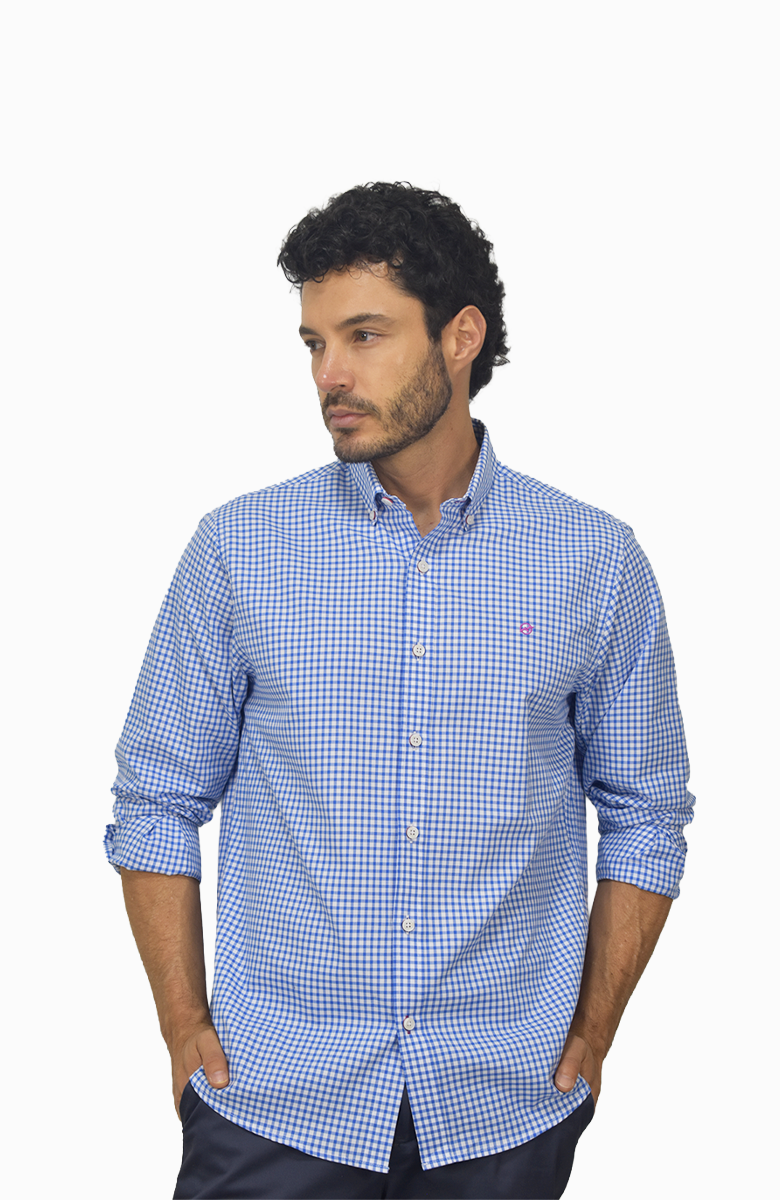 Camisa manga larga a cuadros Azul para Hombre