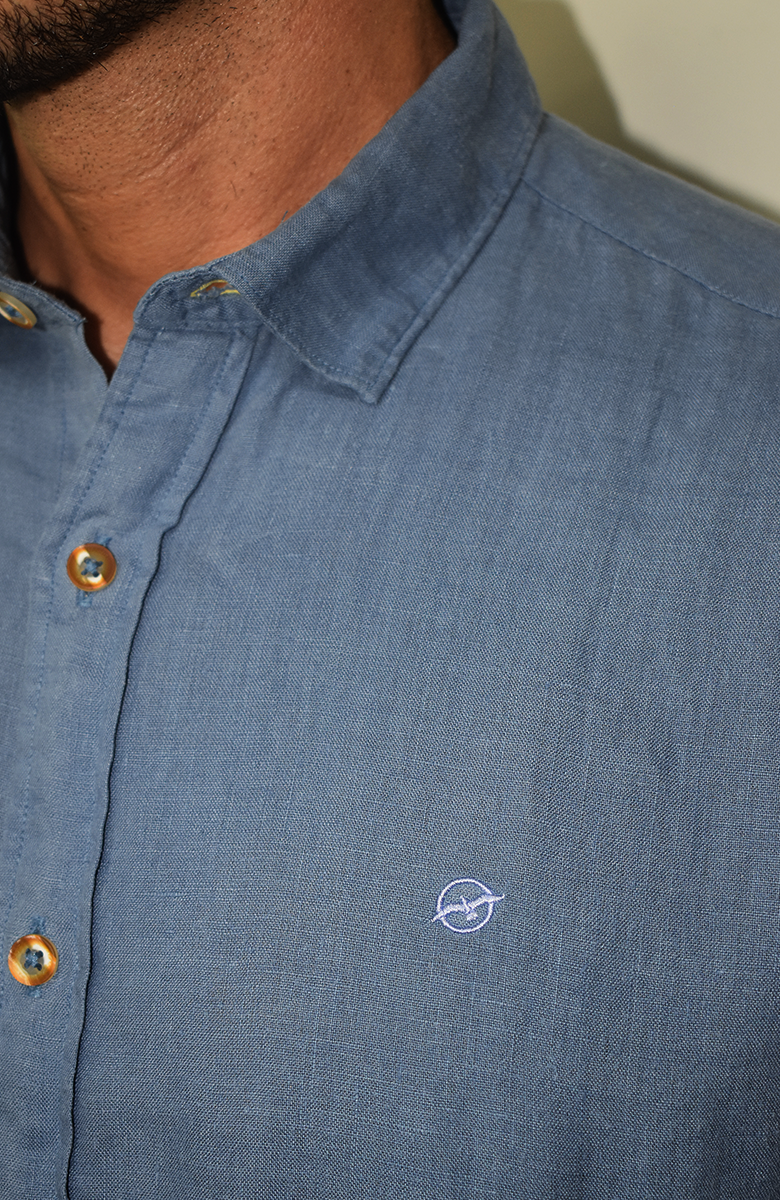 Camisa manga larga Lino Azul para Hombre