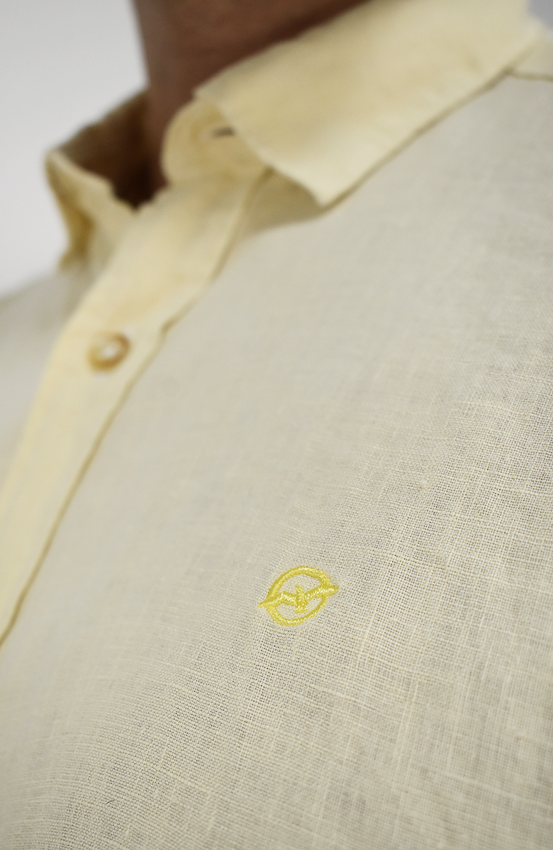 Camisa Manga Larga de Lino Amarillo para Hombre