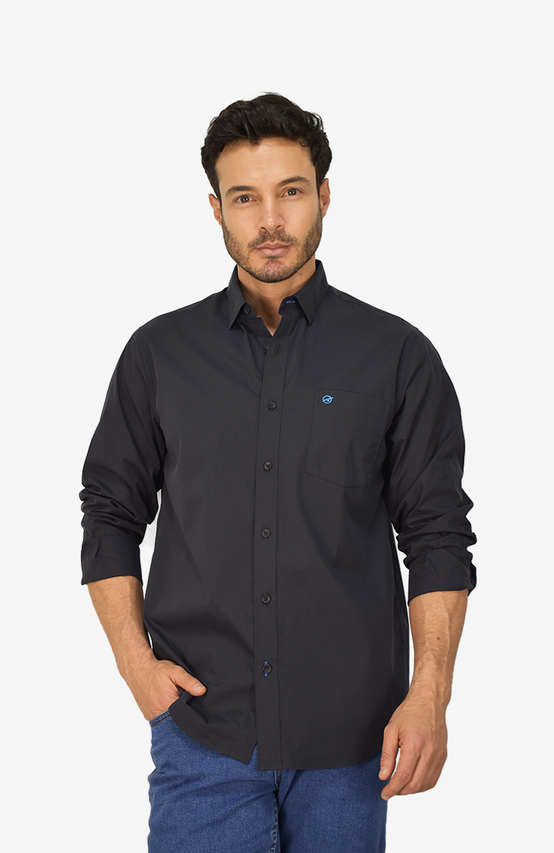 Camisa Manga Larga Popelina Negra para Hombre
