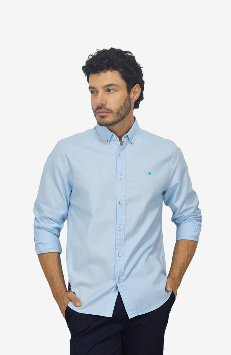 Camisa manga larga Oxford Azul para Hombre